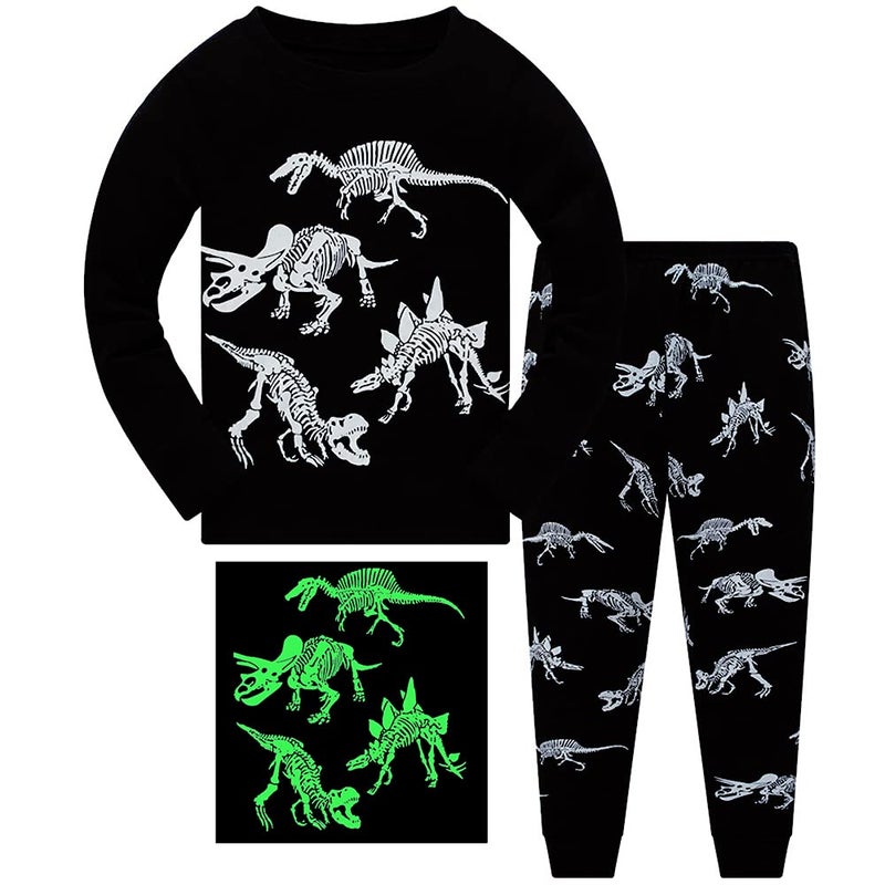 Popshion Little Boys Pajamas Sets Glow in Dark Dinosaur Sleepwear 100% Cotton Pjs 2 Piece Toddler Clothes Kids 7t - Image 1